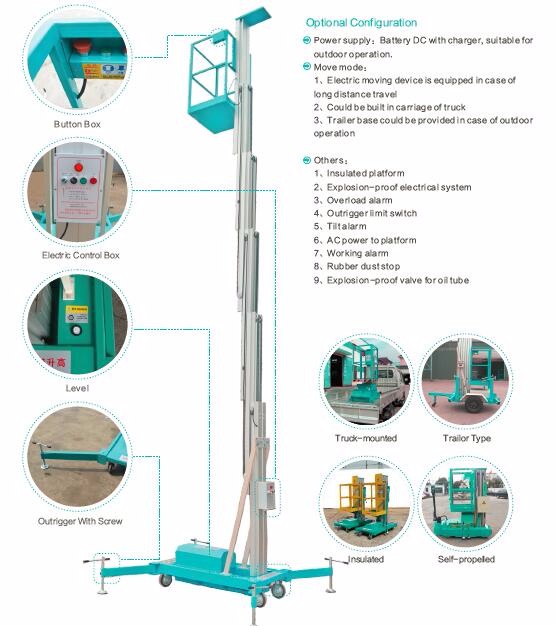 8m single mast man lift/aluminum man lift